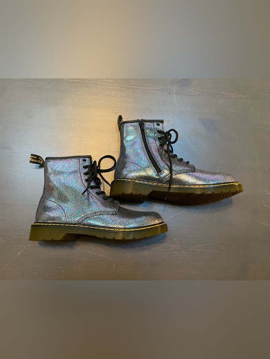 Dr. Martens Shoes - Dr. Martens Delaney Grey Holographic Metallic Boots Size US 7 Women / 6 Men NIB